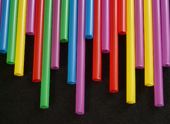 Decorative image of plastic straws in different colours