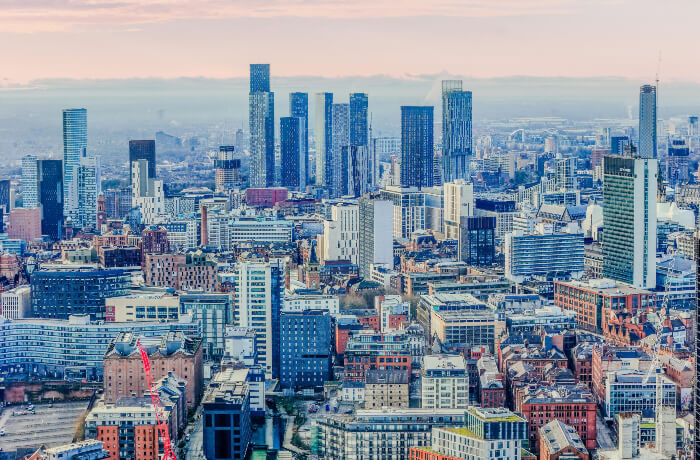 manchester skyline aerial shot of Manchester skyline