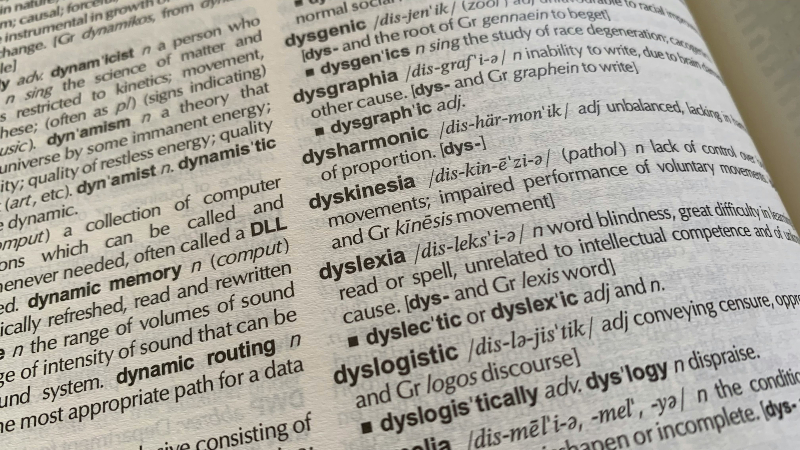 a dictionary showing the meaning of dyslexia